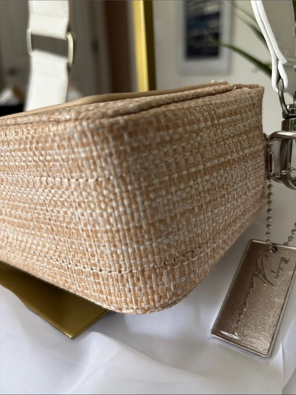 Vintage Havana Beige Woven Crossbody with Gold Star